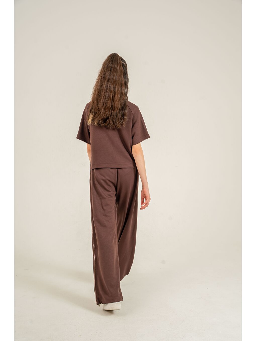 Kahverengi Glowup Dreams Nakışlı Yumaşak Dokulu-Comfort Kumaş Kız Çocuk Alt Üst Eşofman Takımı-6