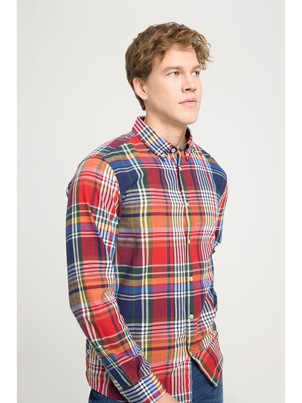 Karışık Regular Fit Geniş Kesim %100 Pamuk Çok Renkli Turuncu Gömlek-1