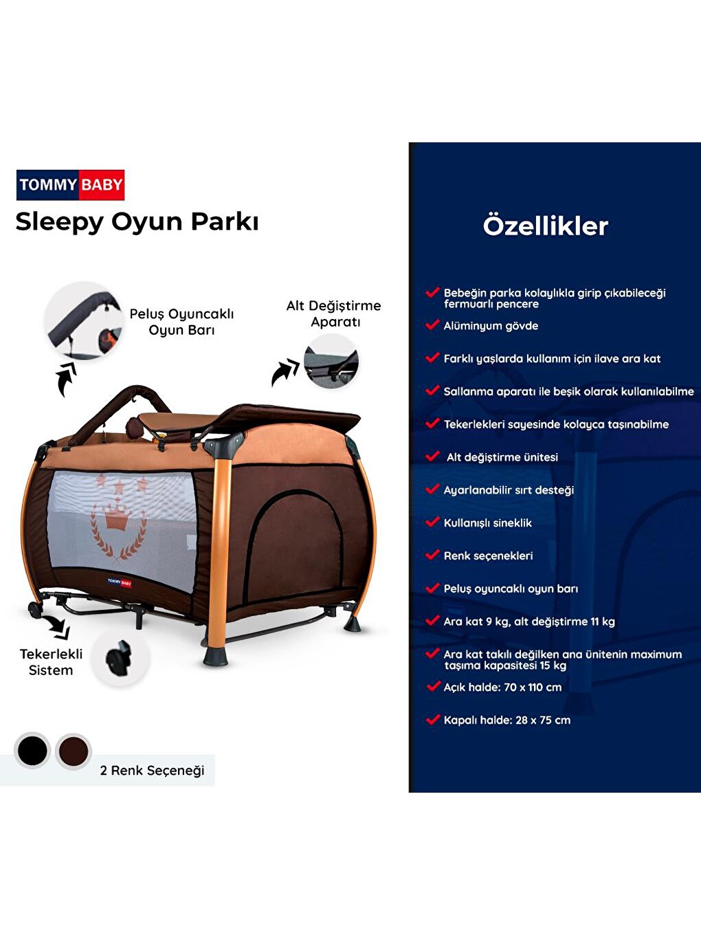 Sleepy GOLD Oyun Parkı Park Yatak Beşik 70x110-1