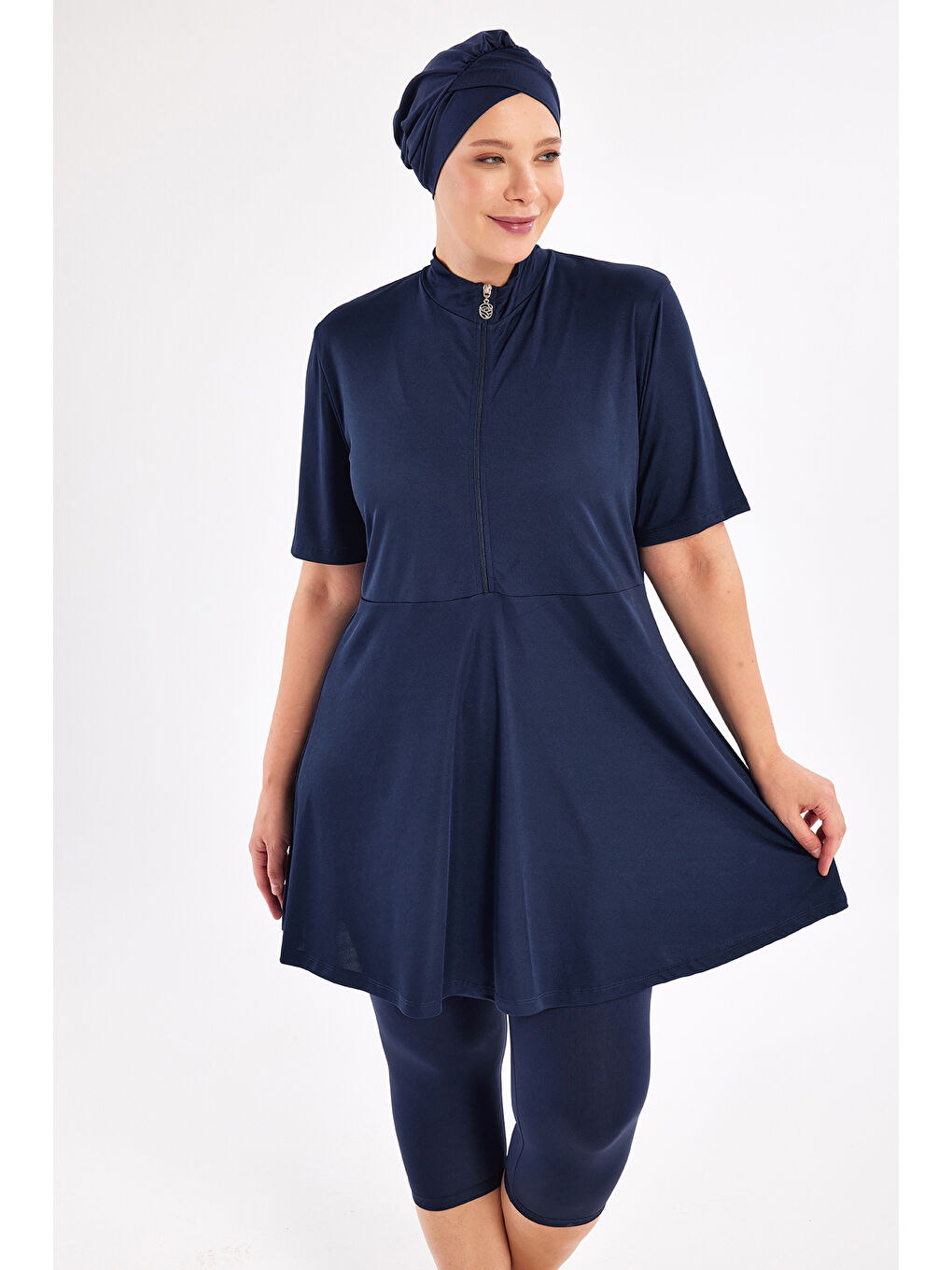 Büyük Beden Kısa Kollu Yarı Kapalı Mayo 3803 Koyu Lacivert