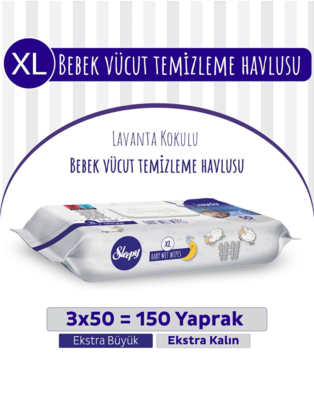 XL Lavanta Kokulu Bebek Vücut Temizleme Havlusu 3x50(150 Yaprak)
