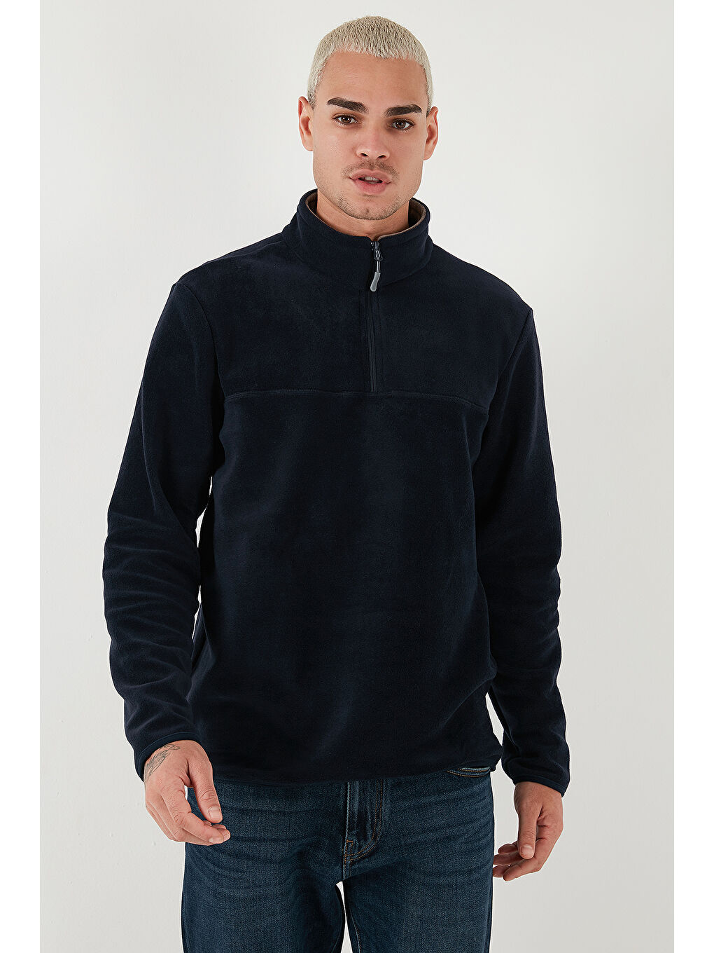 Lacivert Regular Fit Anti-Pilling Tüylenme Yapmayan Bato Yaka Kışlık Şardonlu Erkek Polar 5906001-2