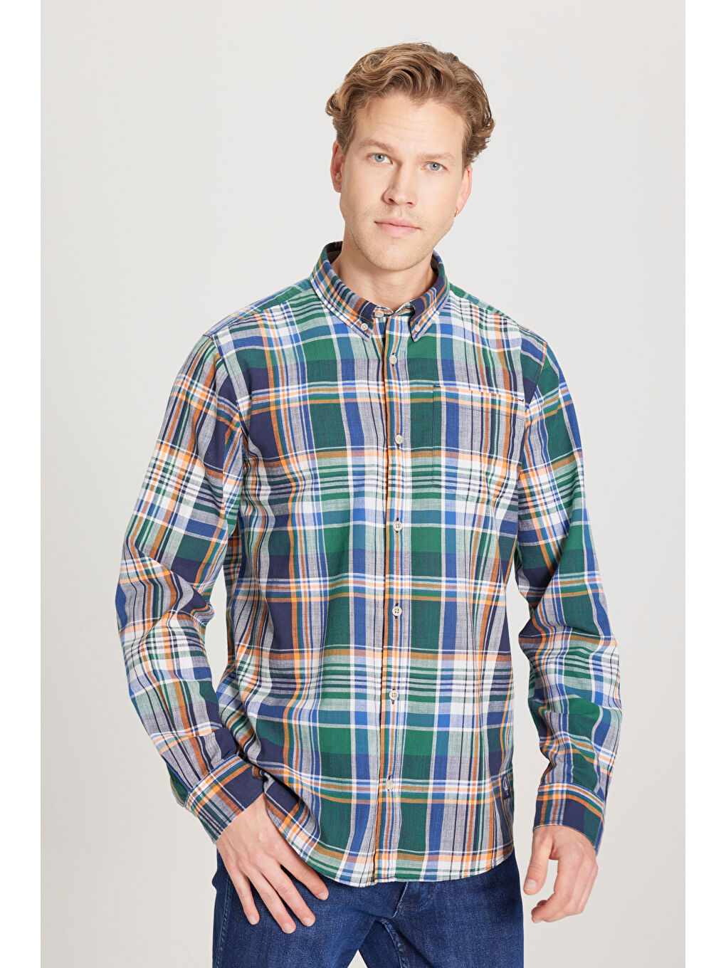 Karışık Regular Fit Normal Kesim %100 Pamuk Yeşil Çok Renkli Gömlek-1