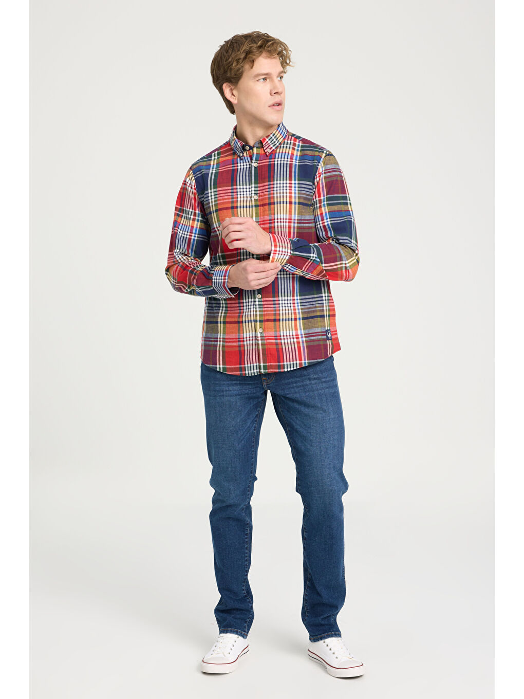 Karışık Regular Fit Geniş Kesim %100 Pamuk Çok Renkli Turuncu Gömlek-2