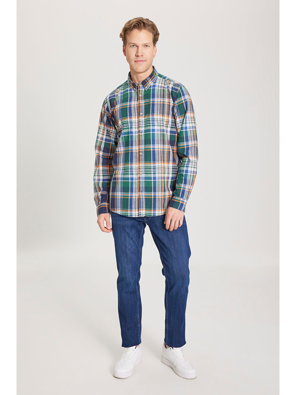 Karışık Regular Fit Normal Kesim %100 Pamuk Yeşil Çok Renkli Gömlek-2