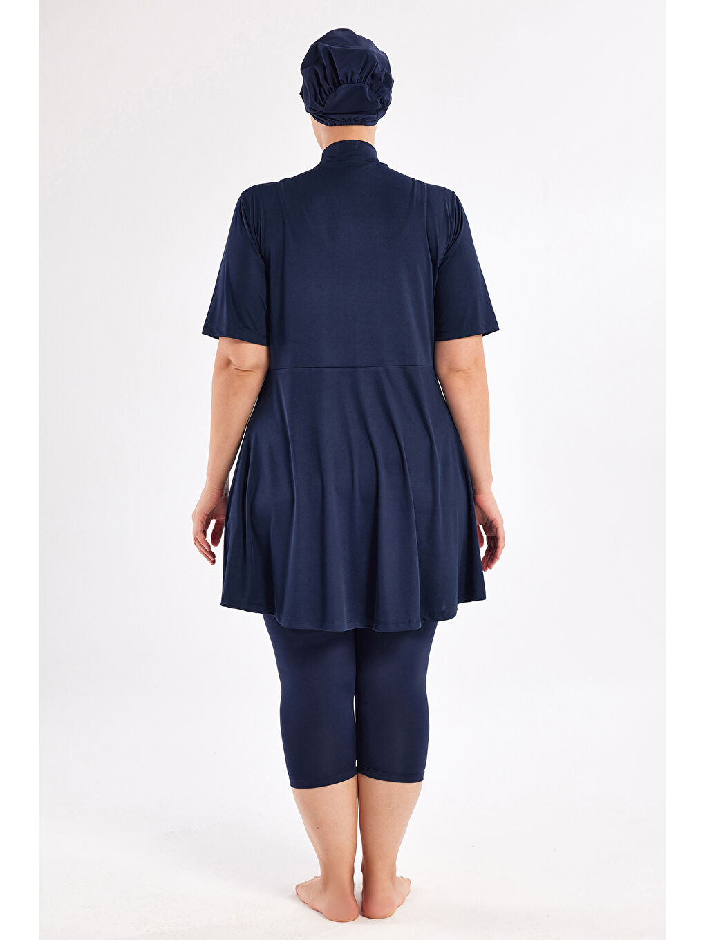 Büyük Beden Kısa Kollu Yarı Kapalı Mayo 3803 Koyu Lacivert-2