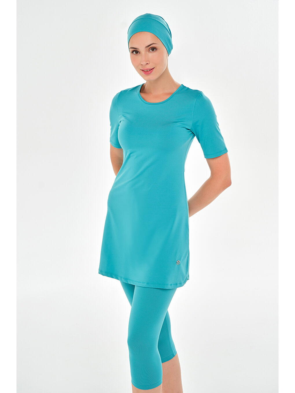 Yeşil Büyük Beden Kısa Kollu Taytlı Elastanlı Yarı Kapalı Mayo 2606 Mint-1