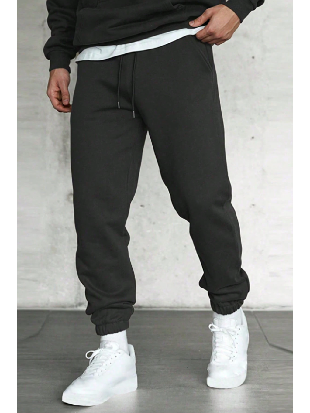 Siyah Unısex Regular/Normal Kesim Paçası Lastikli İçi Polar/Sıcak Tutan Eşofman Altı