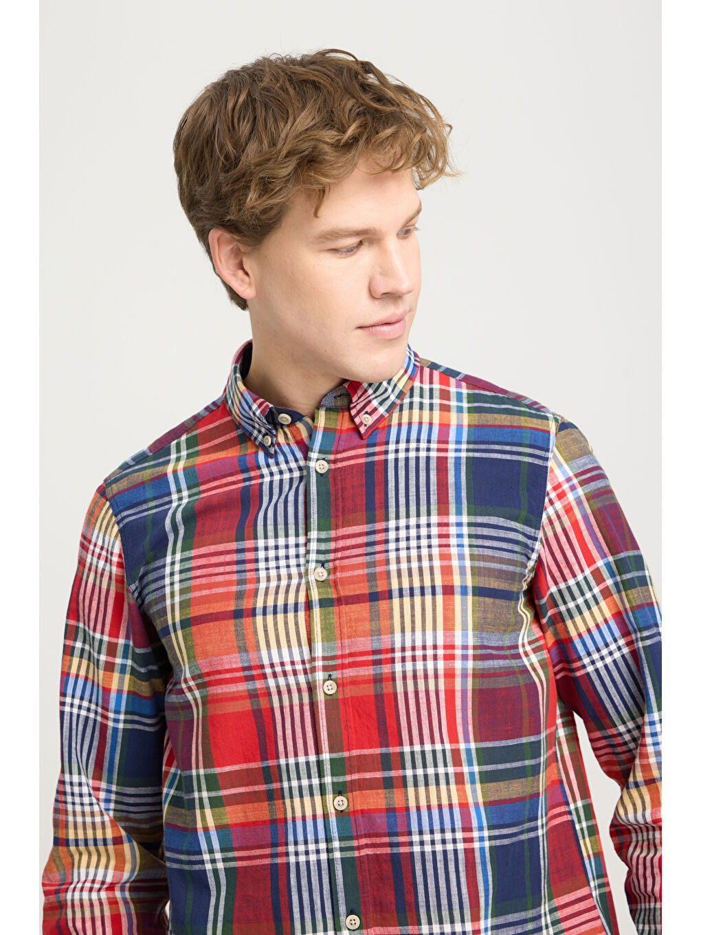 Karışık Regular Fit Geniş Kesim %100 Pamuk Çok Renkli Turuncu Gömlek-3