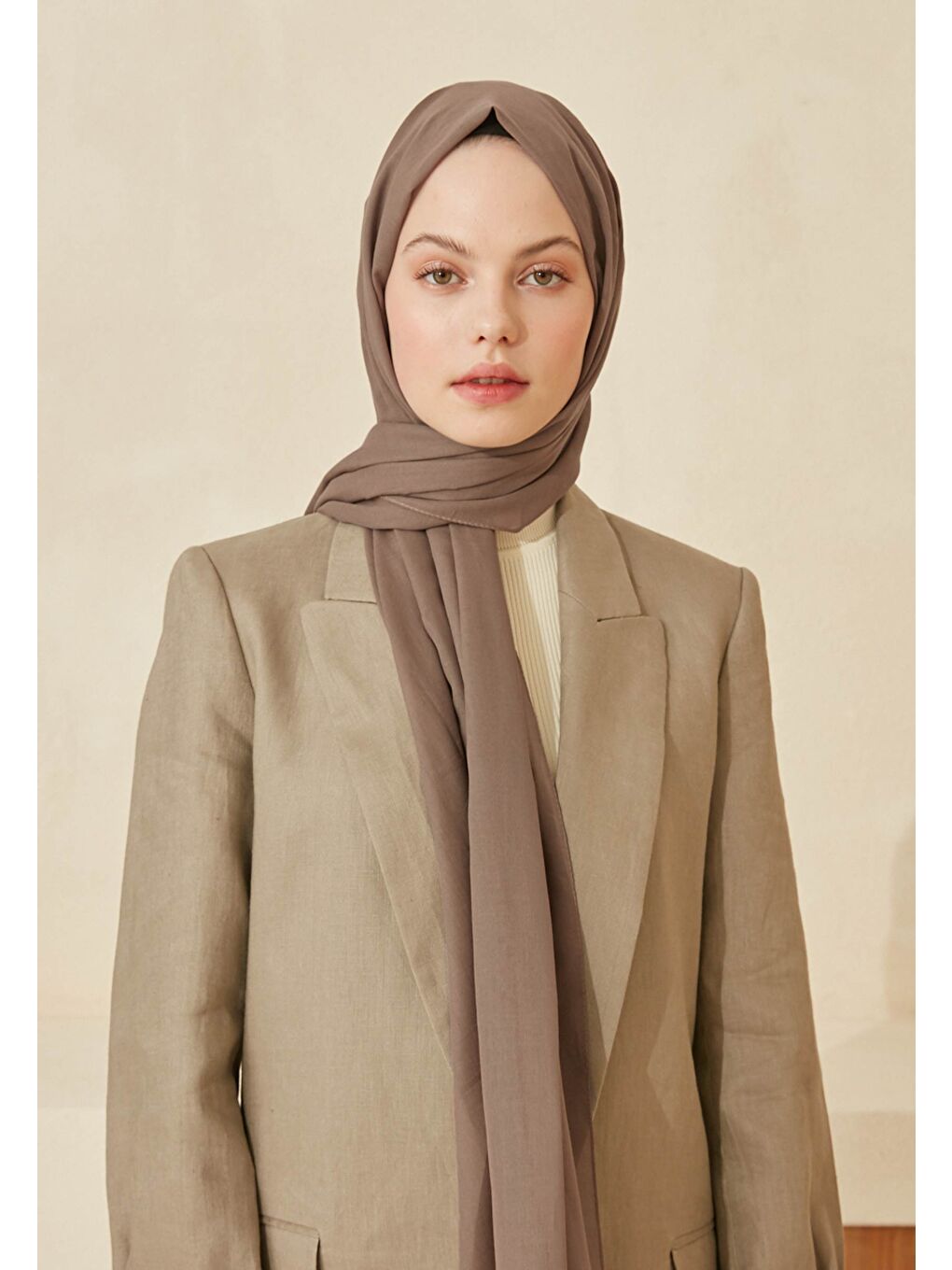Kahverengi İnce Pamuk Vual Şal Tozlu Kahve