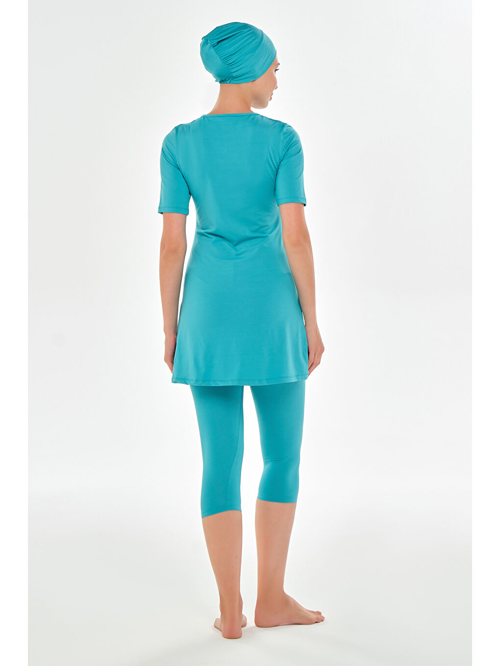 Yeşil Büyük Beden Kısa Kollu Taytlı Elastanlı Yarı Kapalı Mayo 2606 Mint-2