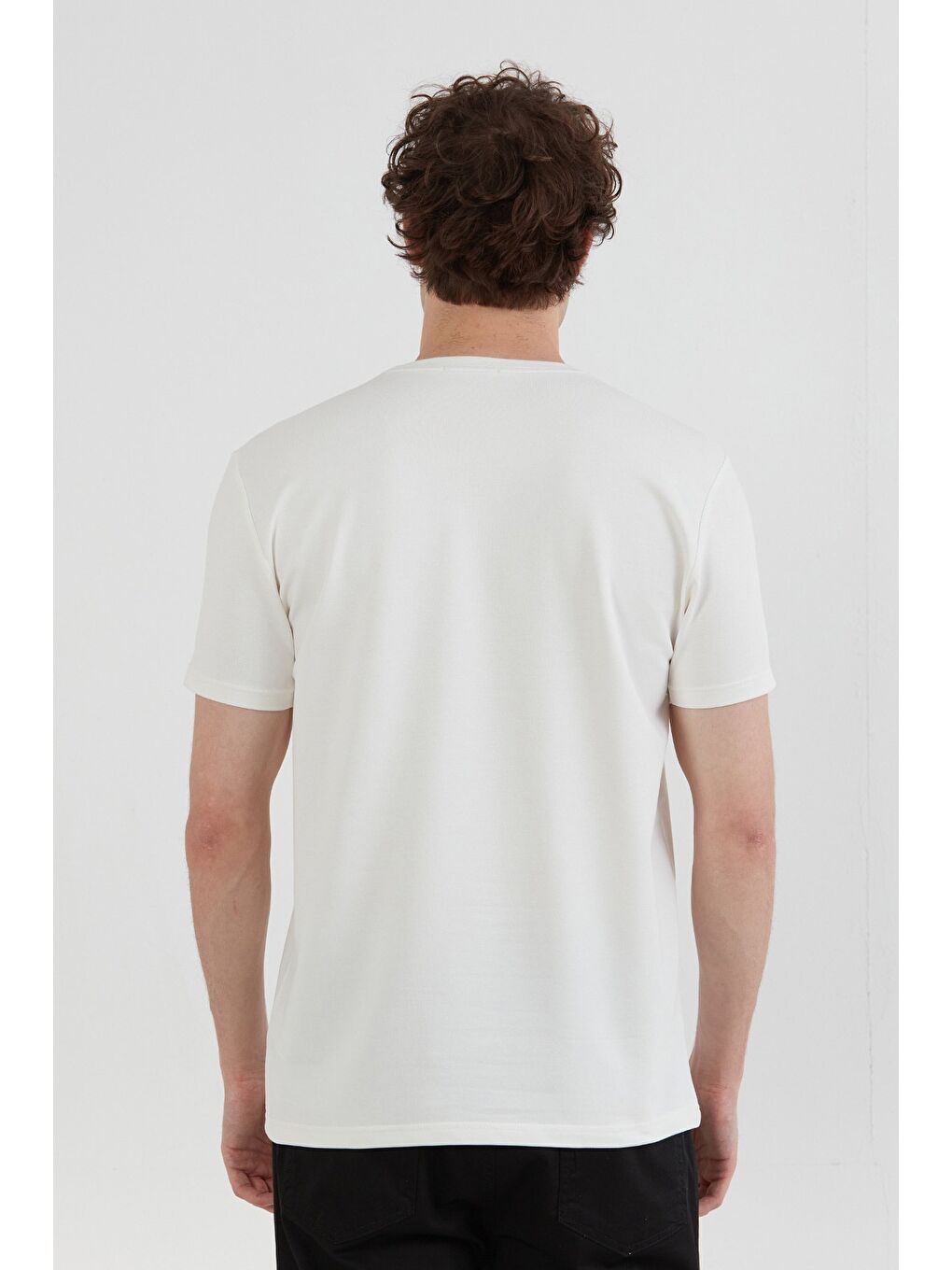 Ekru Silence Nakışlı Bisiklet Yaka Tişört-3