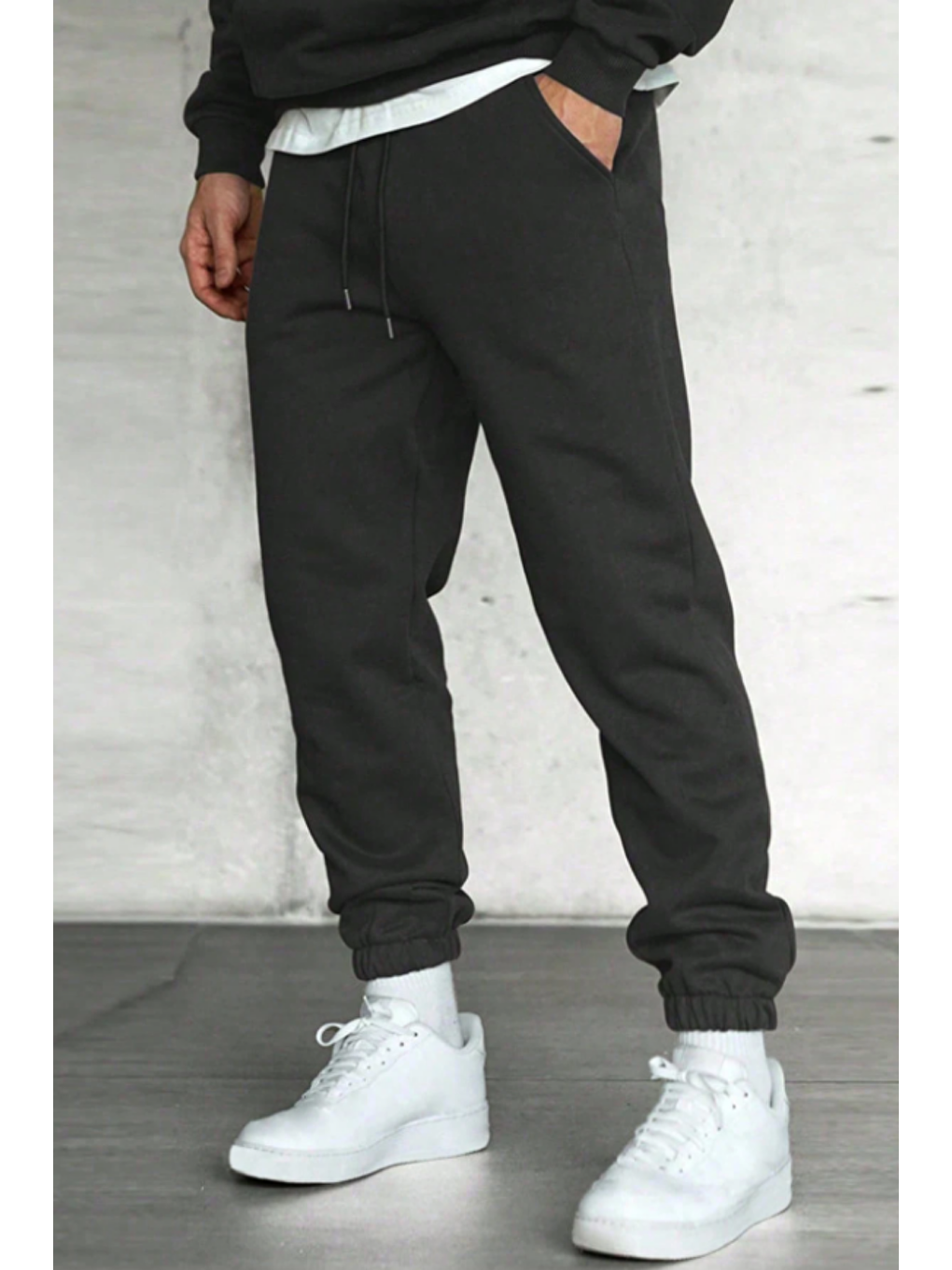 Siyah Unısex Regular/Normal Kesim Paçası Lastikli İçi Polar/Sıcak Tutan Eşofman Altı-1