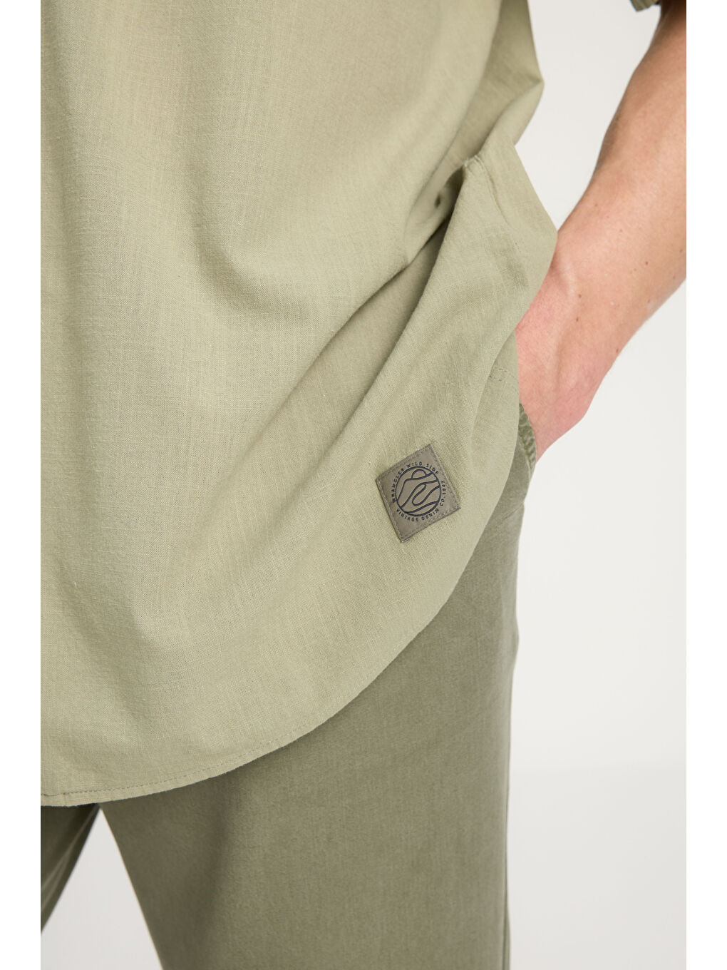 Relaxed Fit Geniş Kesim Kısa Kollu %100 Pamuk Yeşil Gömlek-3