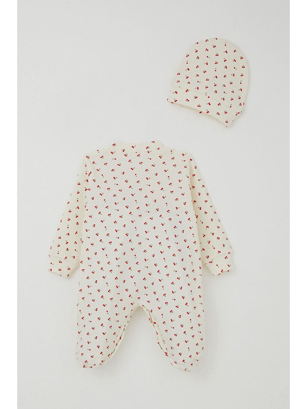 Ekru Kız Bebek Patikli Tulum Kiraz Bahçesi Krem (0-6 Ay)-1