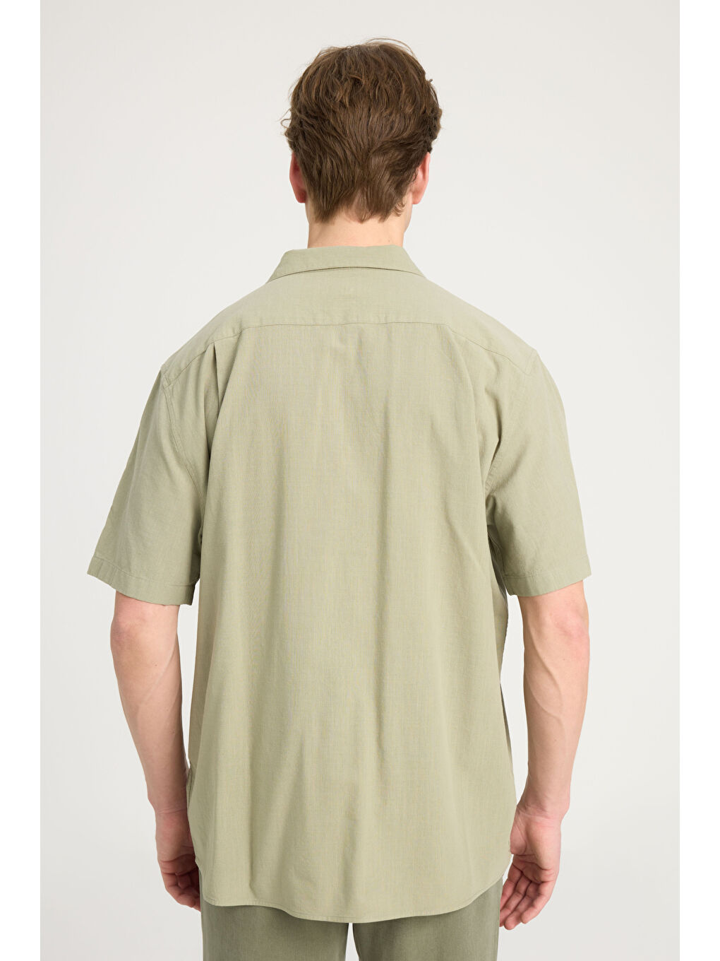 Relaxed Fit Geniş Kesim Kısa Kollu %100 Pamuk Yeşil Gömlek-4