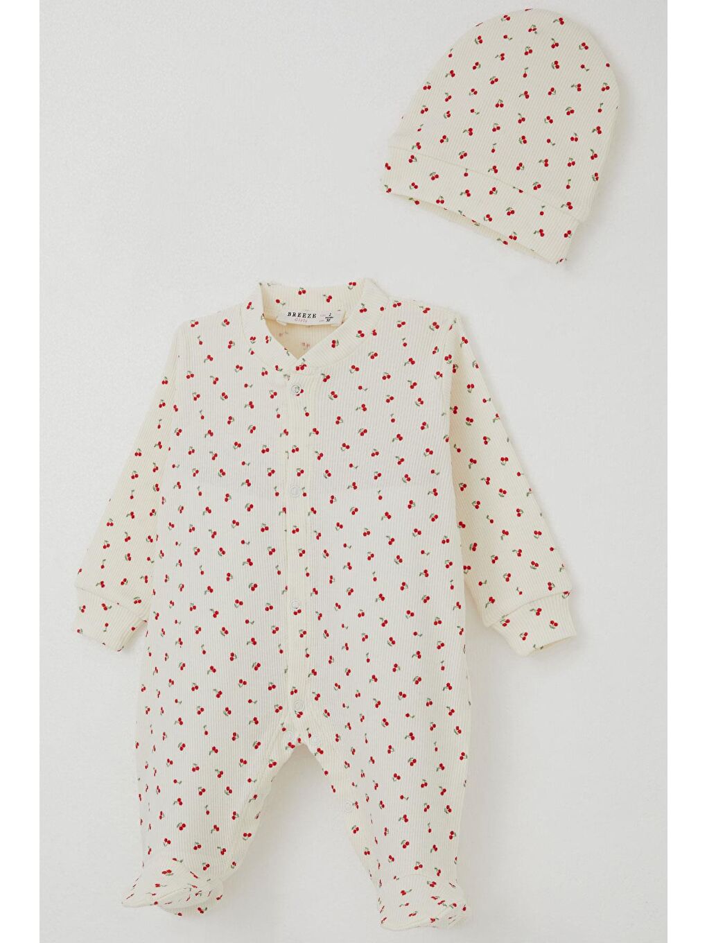Ekru Kız Bebek Patikli Tulum Kiraz Bahçesi Krem (0-6 Ay)-2