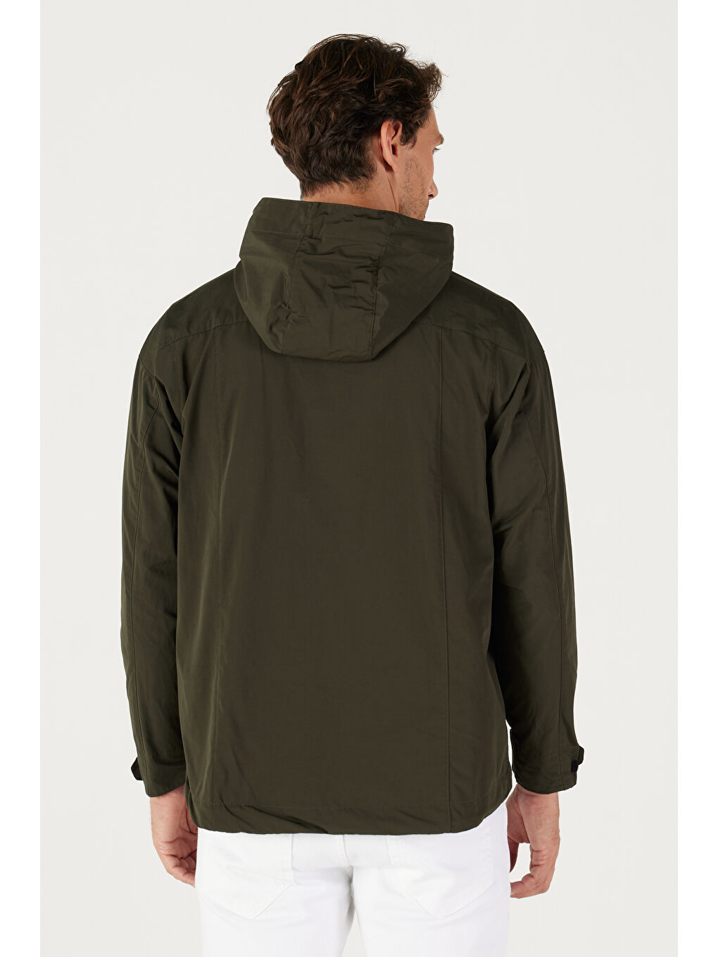 Erkek Haki Standart Fit Normal Kesim Kanguru Cepli Kapüşonlu Mont-3