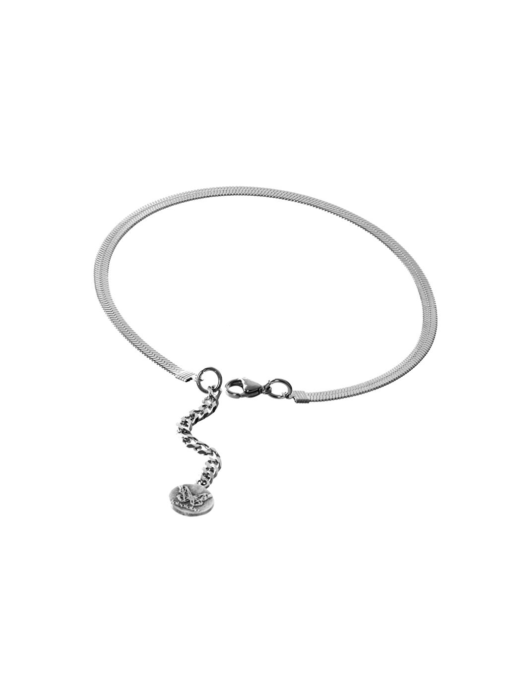 Gri Erkek İtalyan Model Yassı Ezme Çelik Zincir Yılan Bileklik-1