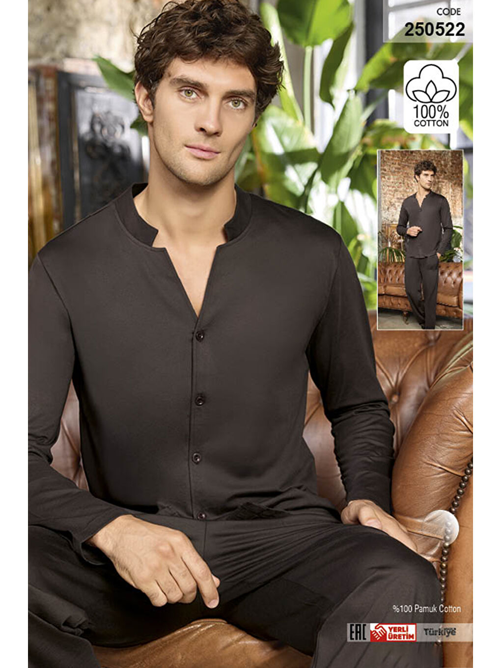 Erkek  Suprem Uzun Kol Pijama Takımı 250522 Kahverengi-1