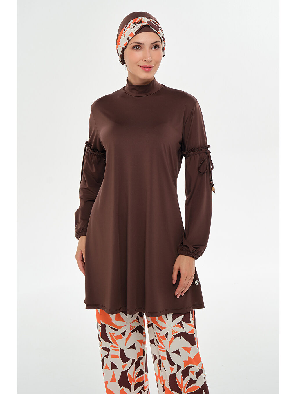 Bol Paça Elastanlı Tam Kapalı Tesettür Mayo 2113 Kahverengi-4