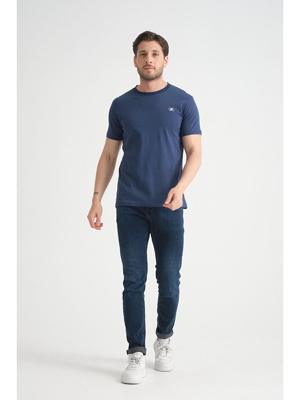 İndigo  Erkek T-shirt Nefes Alabilen Esnek Pamuklu Kumaş Regular Kalıp Minimal Logolu-2