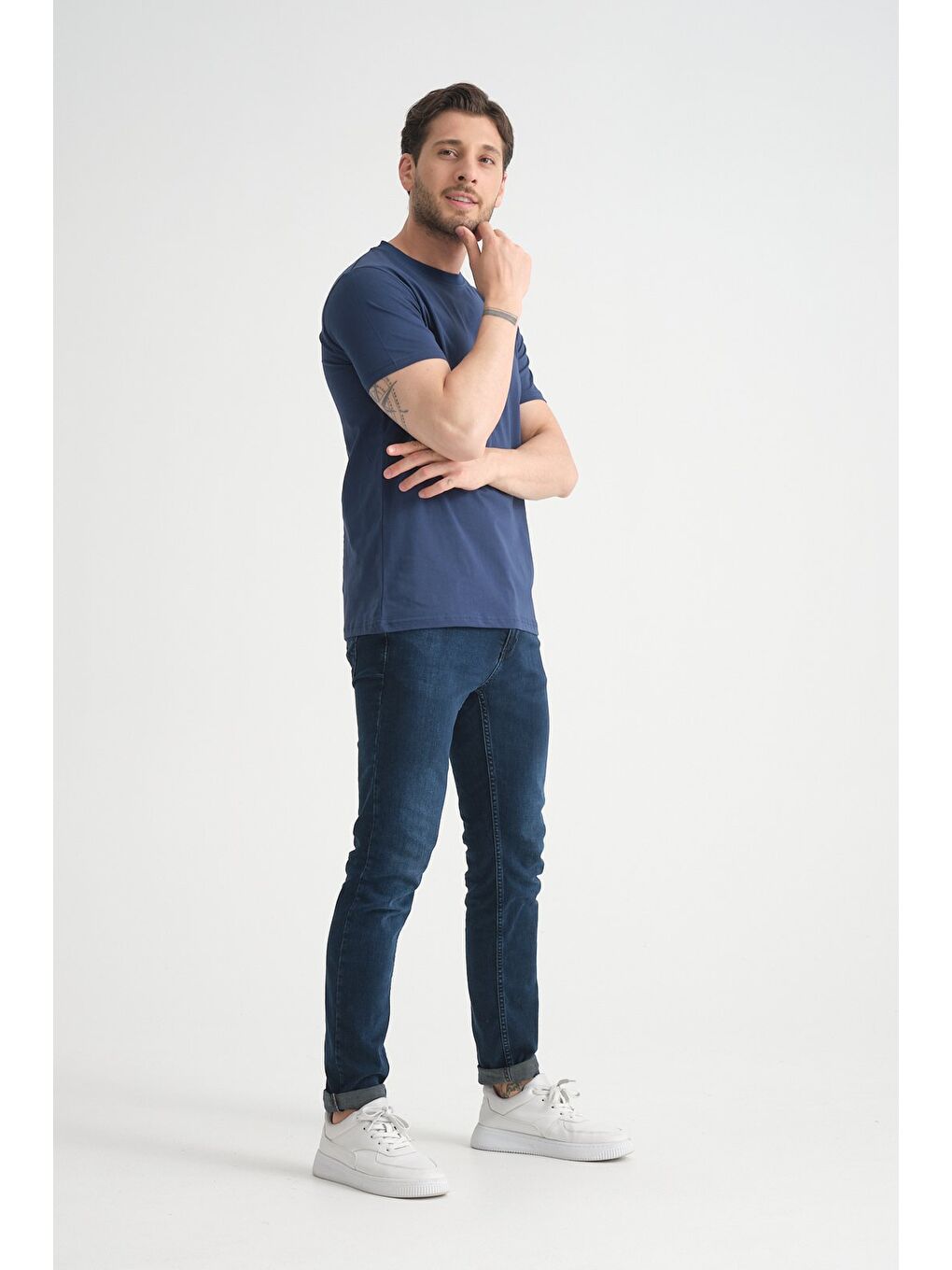 İndigo  Erkek T-shirt Nefes Alabilen Esnek Pamuklu Kumaş Regular Kalıp Minimal Logolu-3