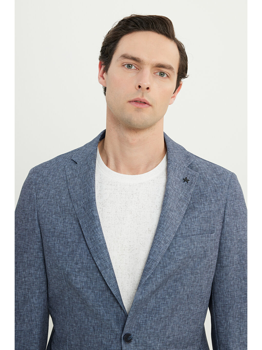 Erkek Lacivert Slim Fit Mono Yaka Beli Bağlamalı Torba Cepli Esnek Takım Elbise-3