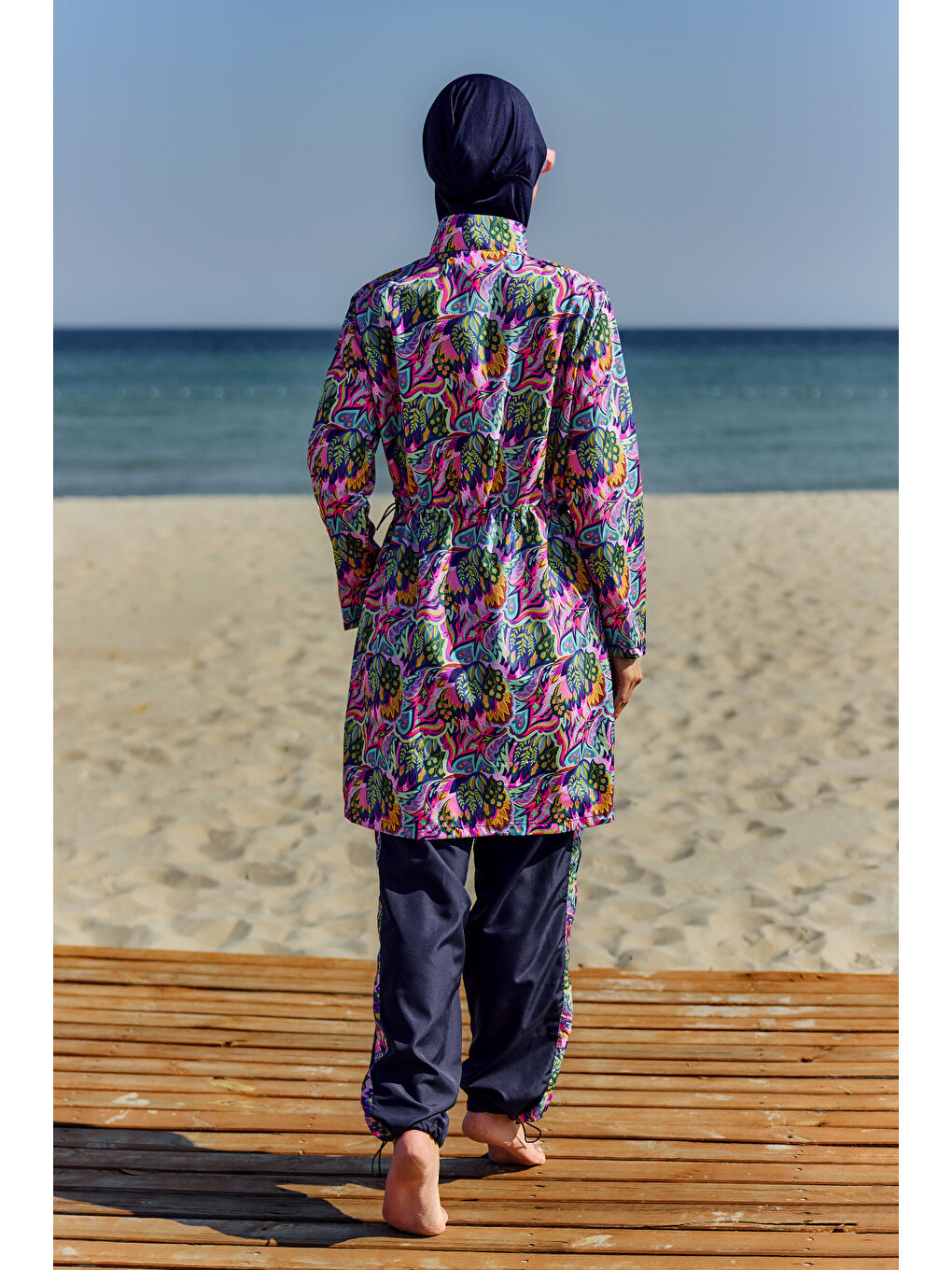 Lacivert Paraşüt Tam Kapalı Tesettür Mayo Nisa R5501-4