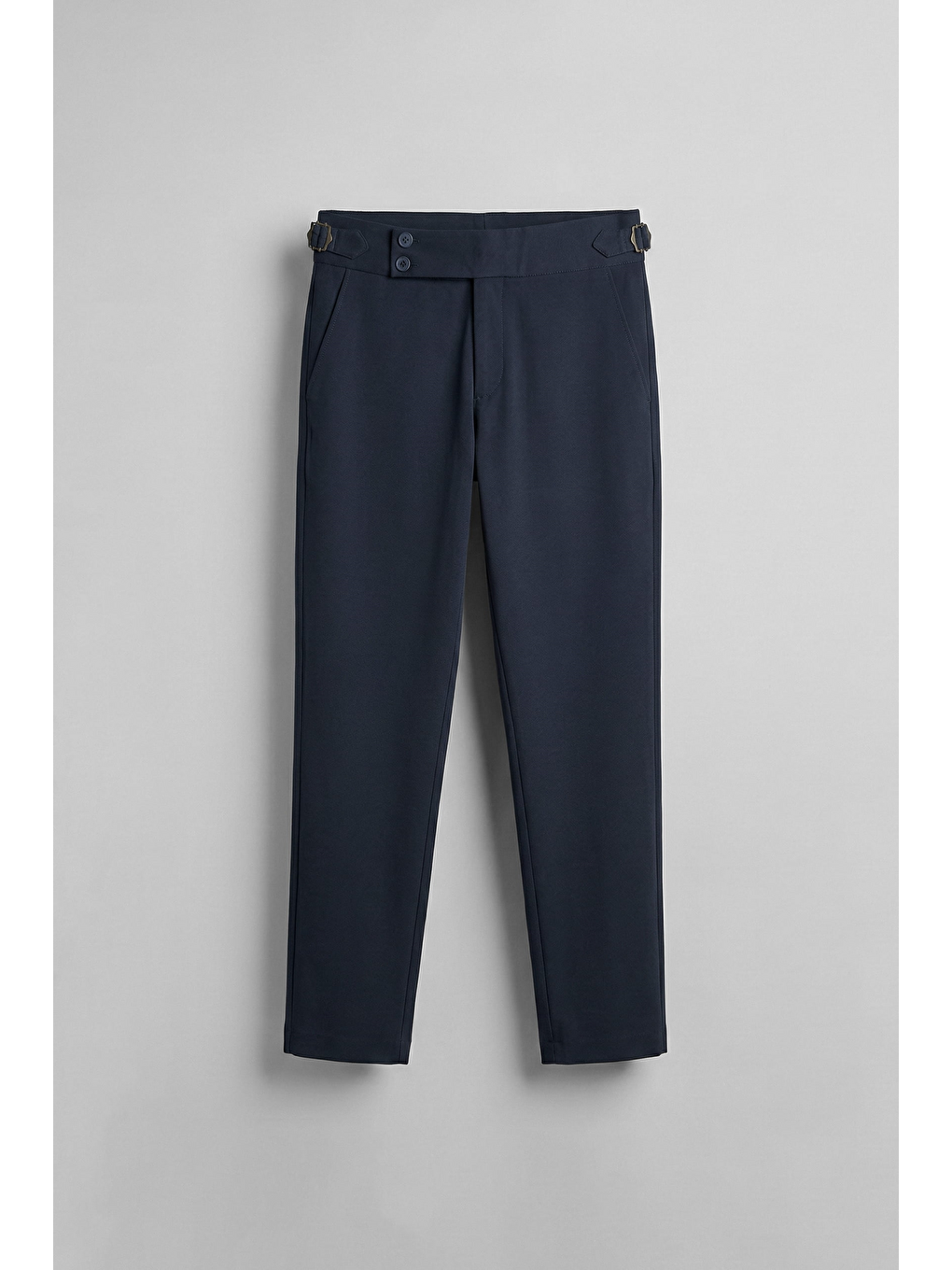 Erkek Slim Fit İtalyan Kesim Yan Tokalı Çift Düğmeli Pantolon Lacivert