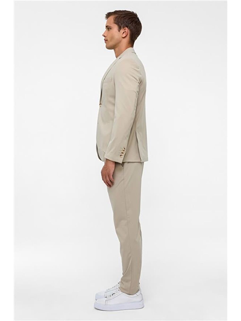 Bej Slim Düz Mono Yaka 6 Drop Blazer Ceket-1