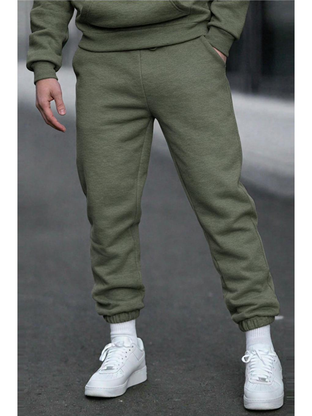 Haki Unısex Regular/Normal Kesim Paçası Lastikli İçi Polar/Sıcak Tutan Eşofman Altı