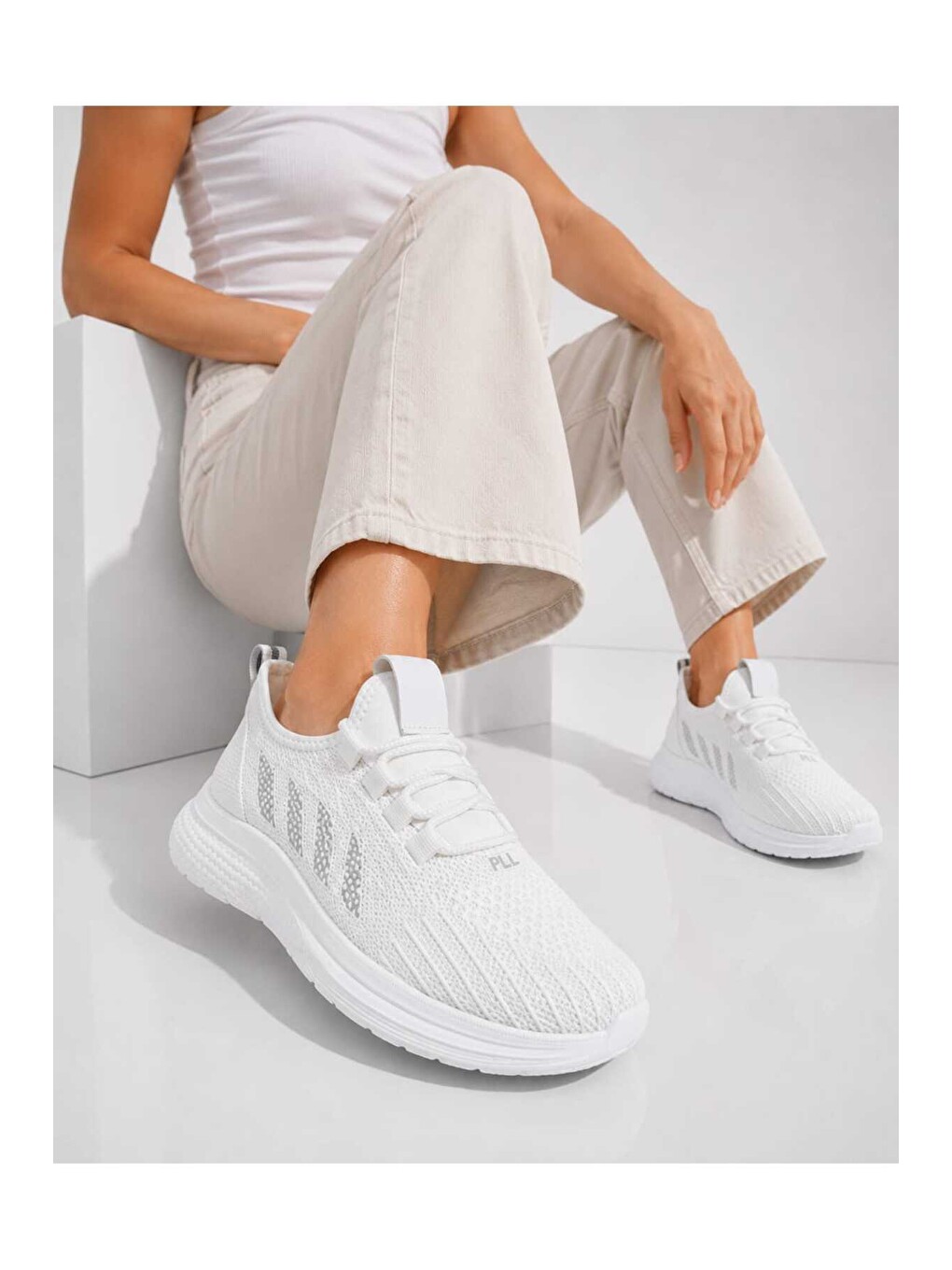 Beyaz Unisex Hafif Taban, Nefes Alabilen, Triko Yüzey, Günlük Yürüyüş Spor Sneaker Ayakkabı-1