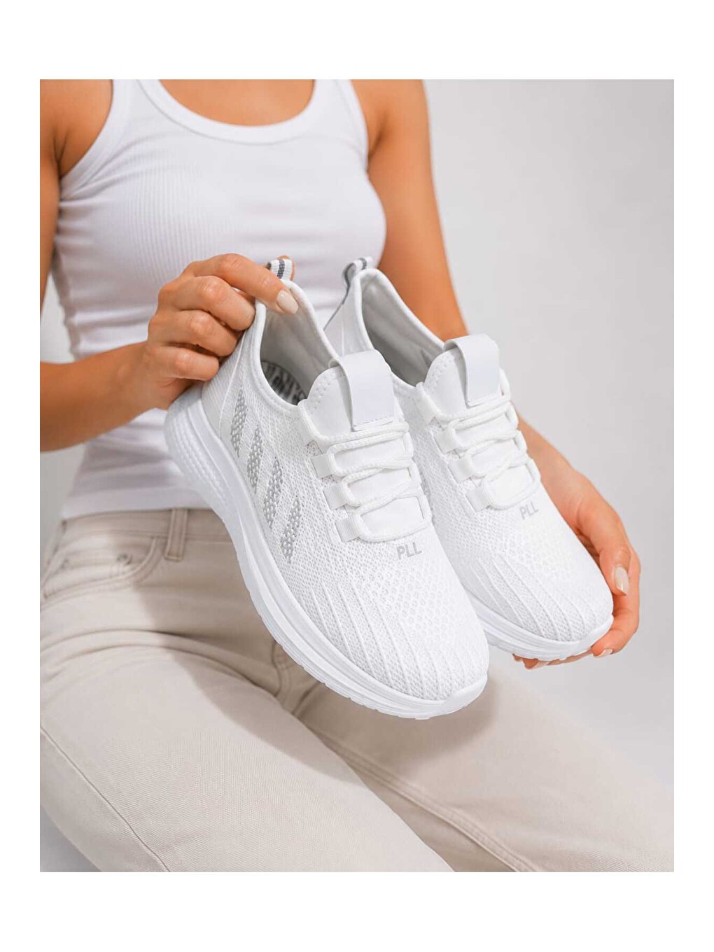 Beyaz Unisex Hafif Taban, Nefes Alabilen, Triko Yüzey, Günlük Yürüyüş Spor Sneaker Ayakkabı-2