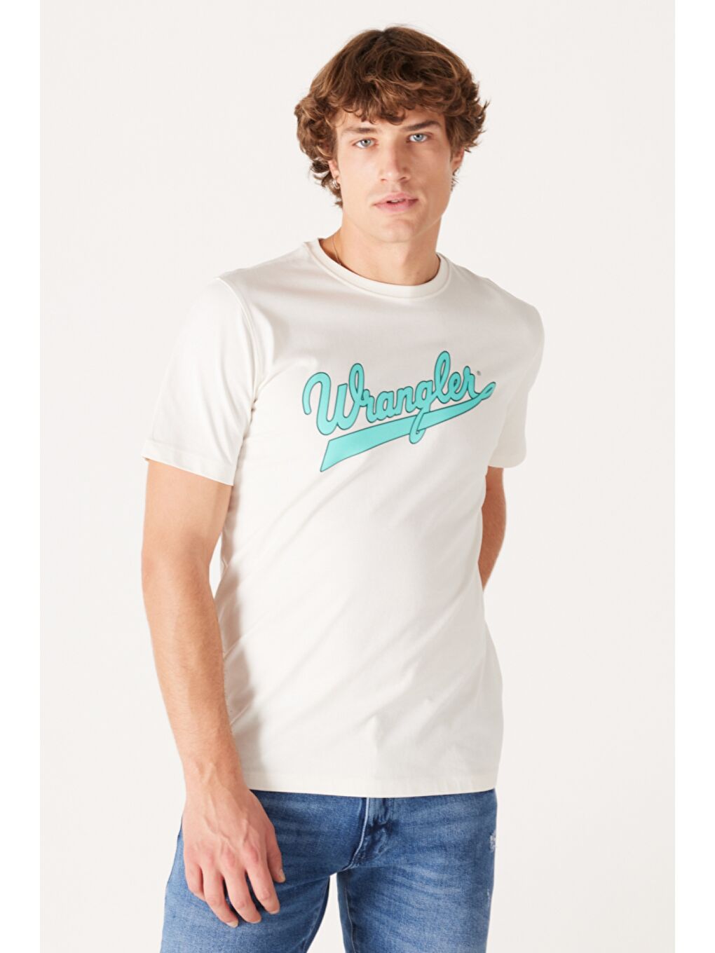 Regular Fit Normal Kesim %100 Pamuk Bisiklet Yaka Kırık Beyaz Tişört-1