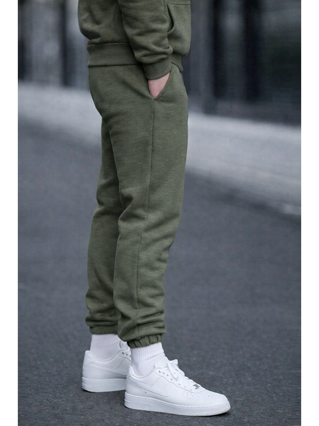 Haki Unısex Regular/Normal Kesim Paçası Lastikli İçi Polar/Sıcak Tutan Eşofman Altı-1