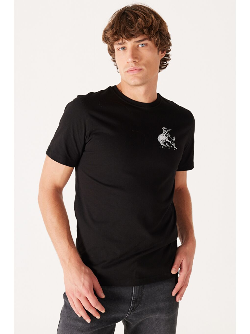 Regular Fit Normal Kesim %100 Pamuk Bisiklet Yaka Siyah Tişört-1