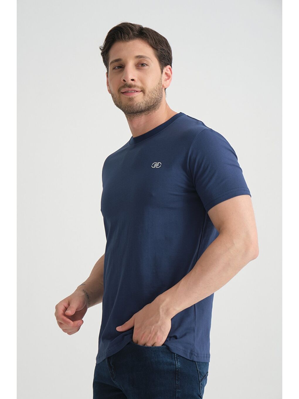İndigo  Erkek T-shirt Nefes Alabilen Esnek Pamuklu Kumaş Regular Kalıp Minimal Logolu-5