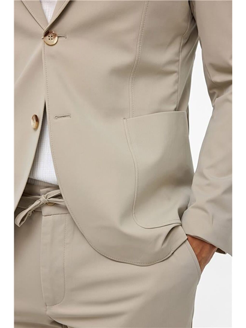 Bej Slim Düz Mono Yaka 6 Drop Blazer Ceket-3