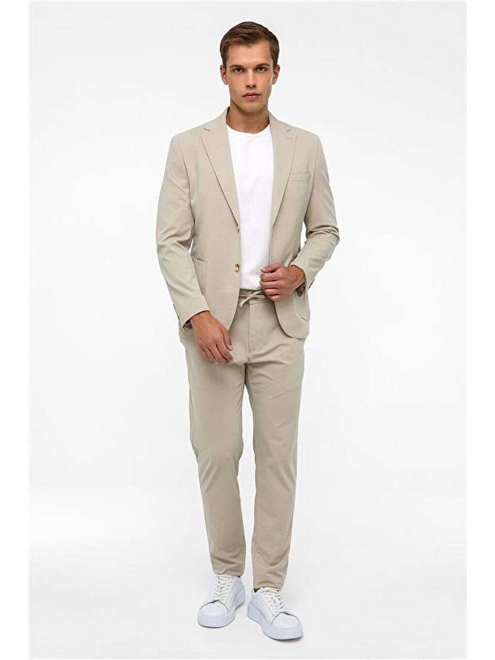 Bej Slim Düz Mono Yaka 6 Drop Blazer Ceket-4