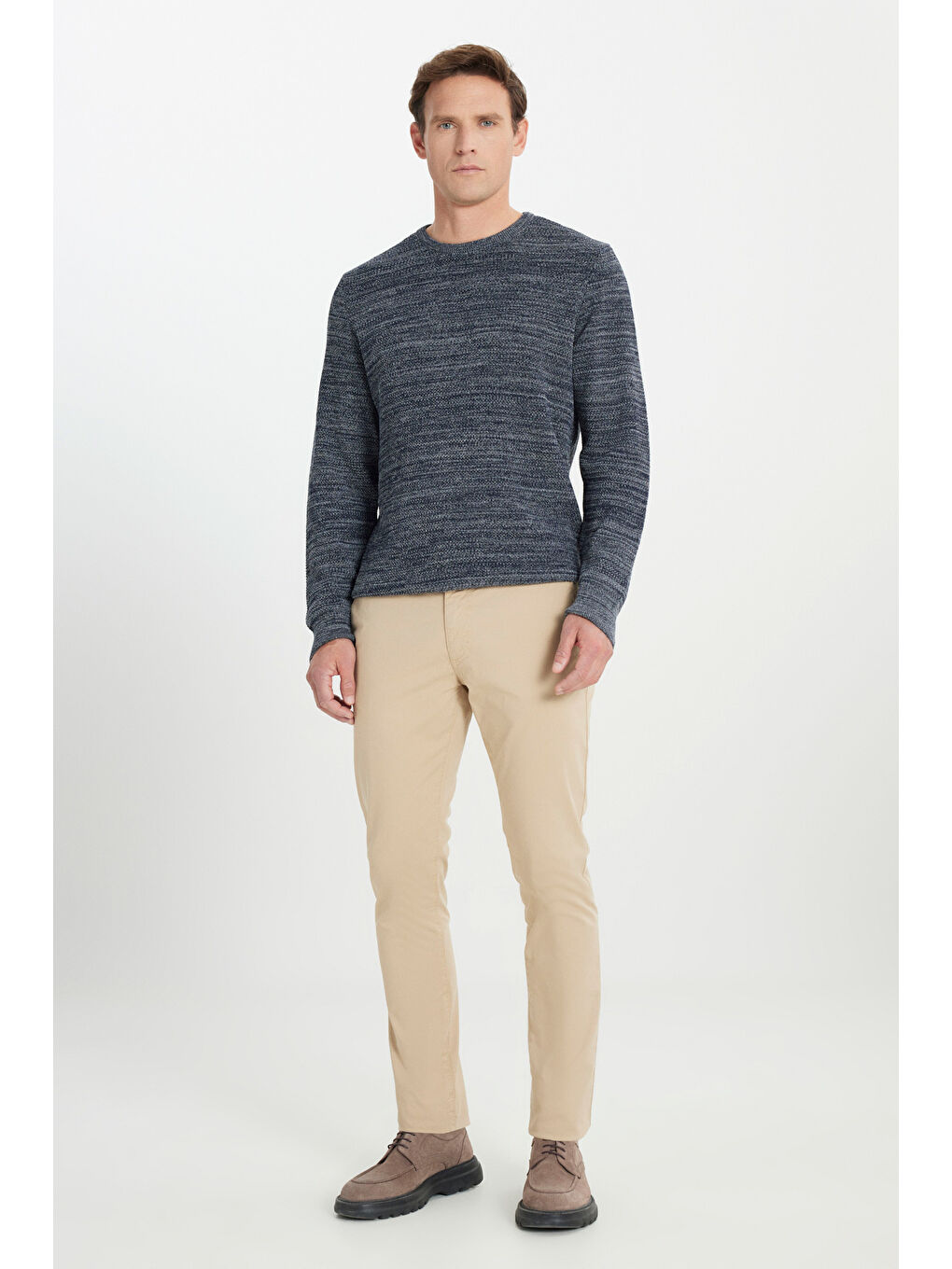 Erkek Bej Pamuklu Slim Fit Dar Kesim Yan Cepli Esnek Pantolon-1