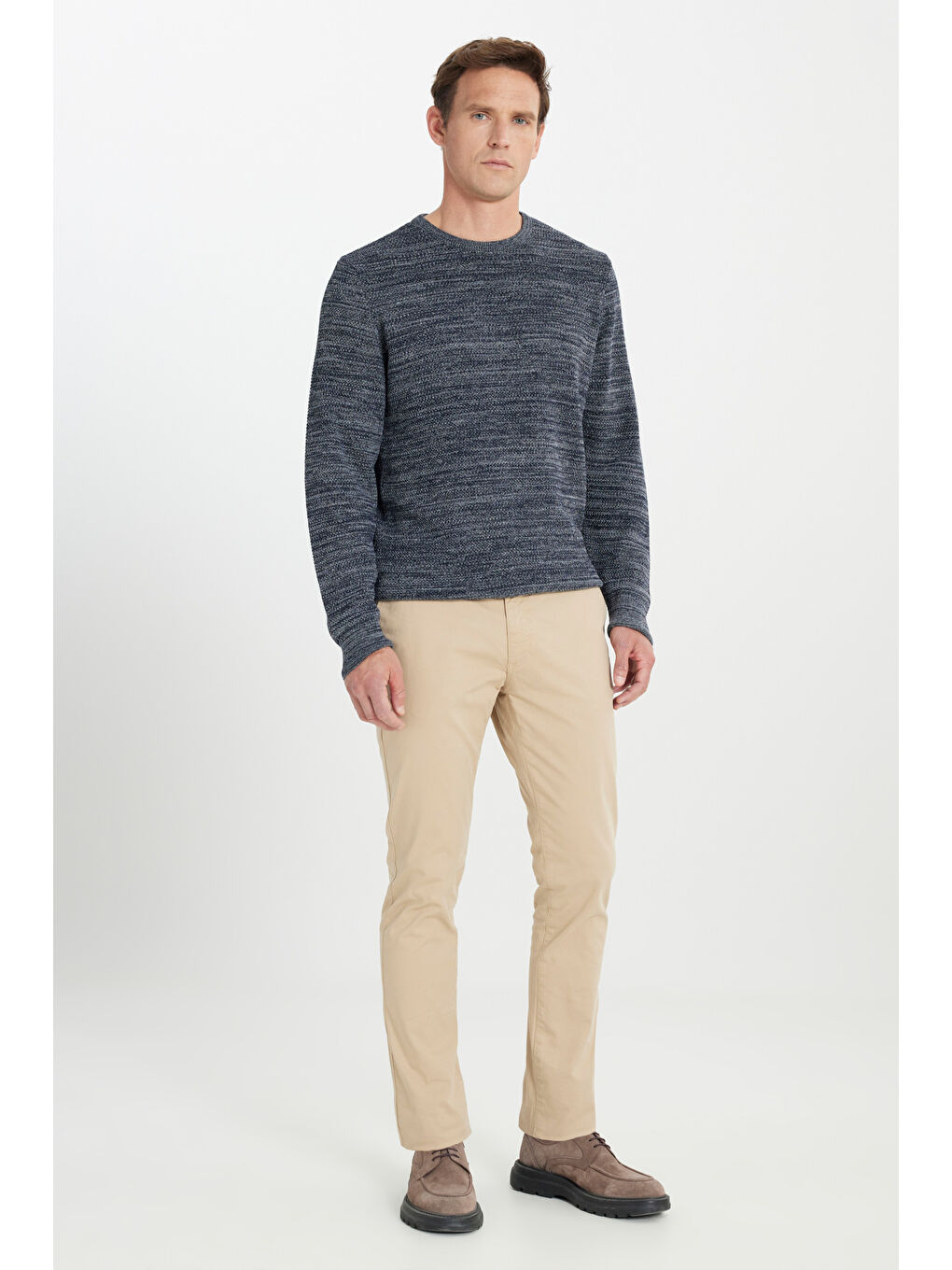 Erkek Bej Pamuklu Slim Fit Dar Kesim Yan Cepli Esnek Pantolon-2