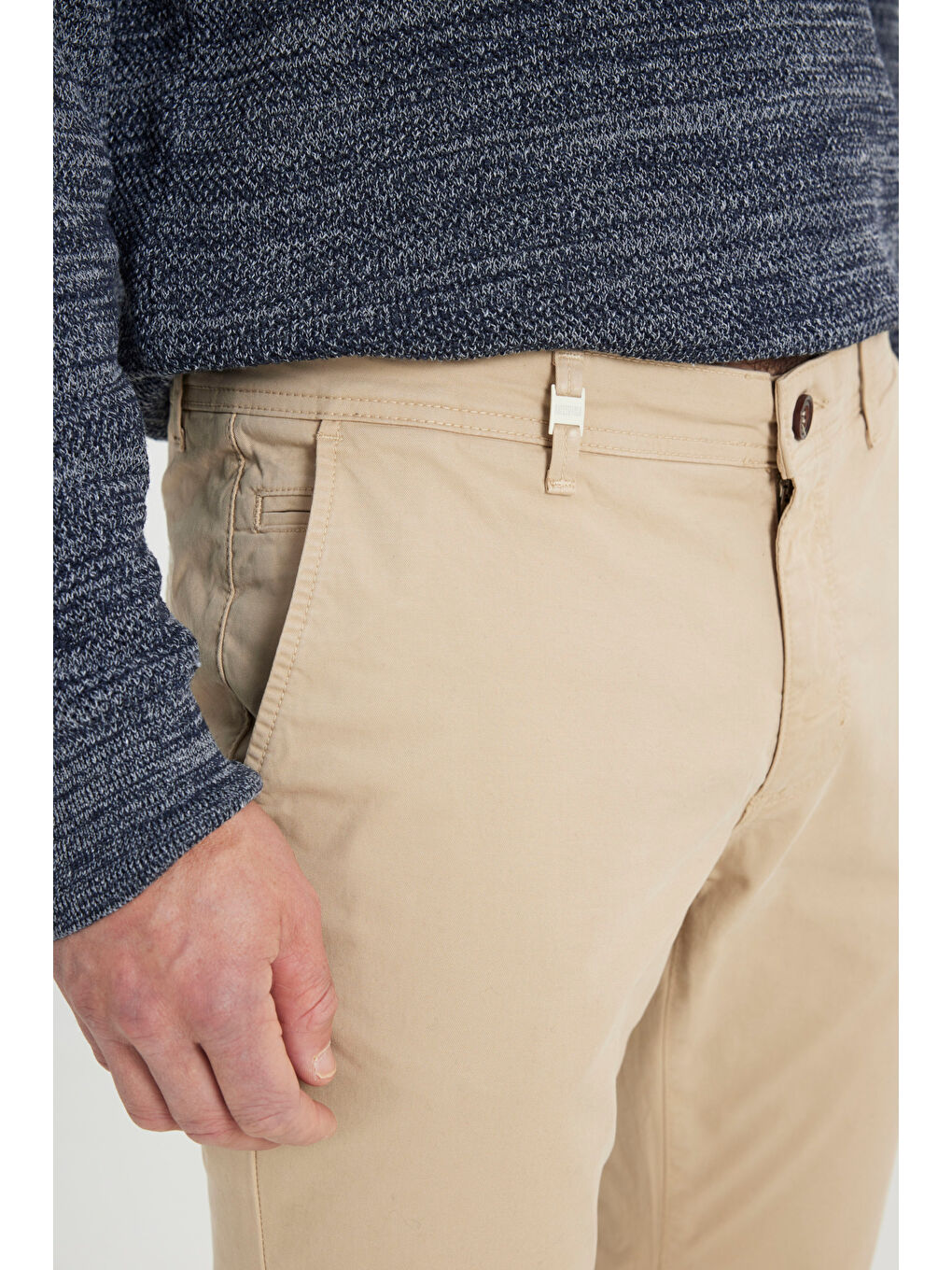 Erkek Bej Pamuklu Slim Fit Dar Kesim Yan Cepli Esnek Pantolon-3