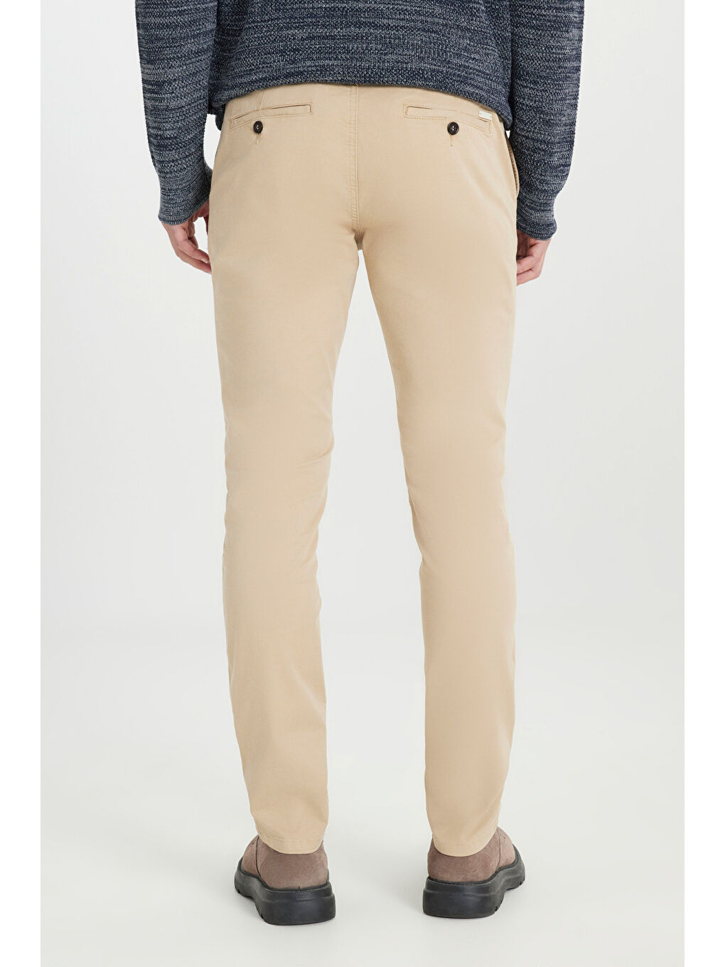 Erkek Bej Pamuklu Slim Fit Dar Kesim Yan Cepli Esnek Pantolon-4