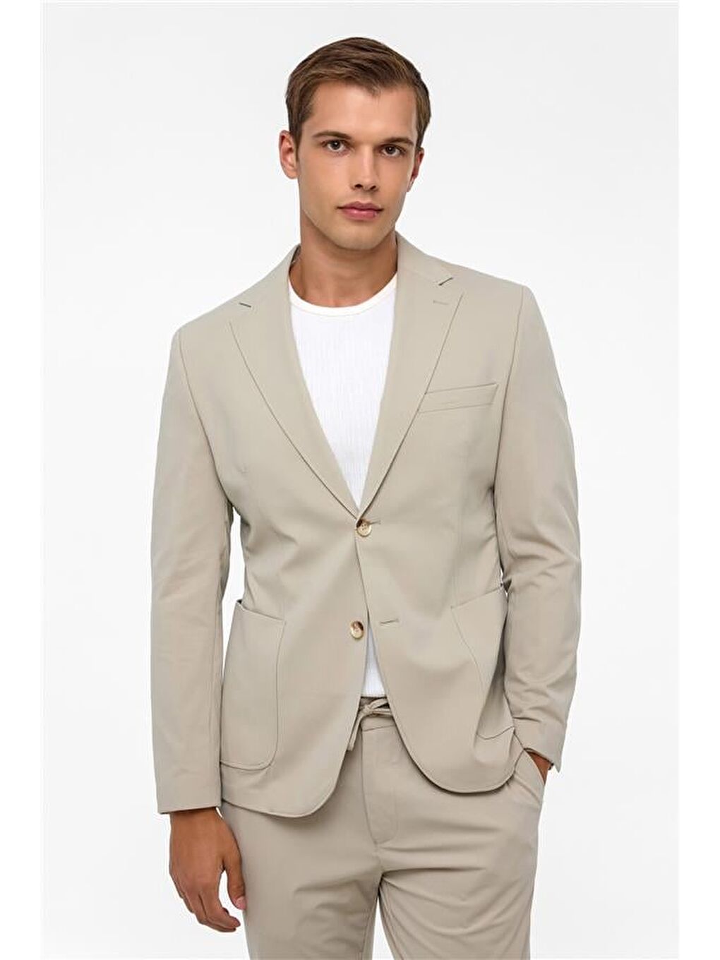 Bej Slim Düz Mono Yaka 6 Drop Blazer Ceket-7