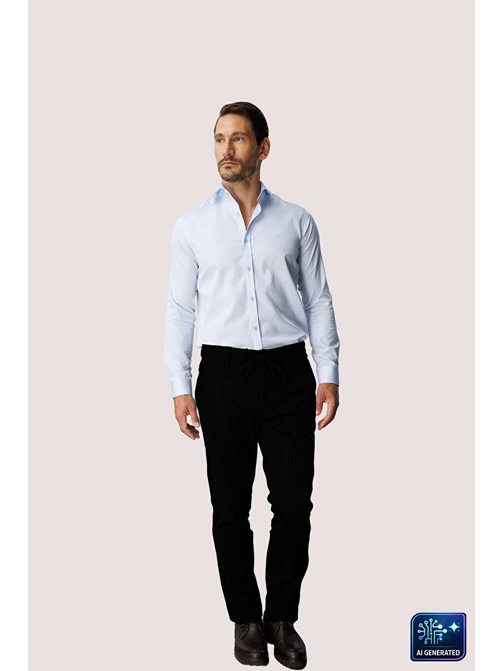 Erkek Siyah Bağcıklı Smart Casual Dynamic Fit Pantolon