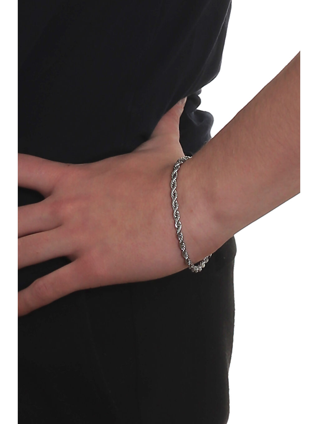 Gri Erkek Burgu Halat Model Çelik Zincir Bileklik-5