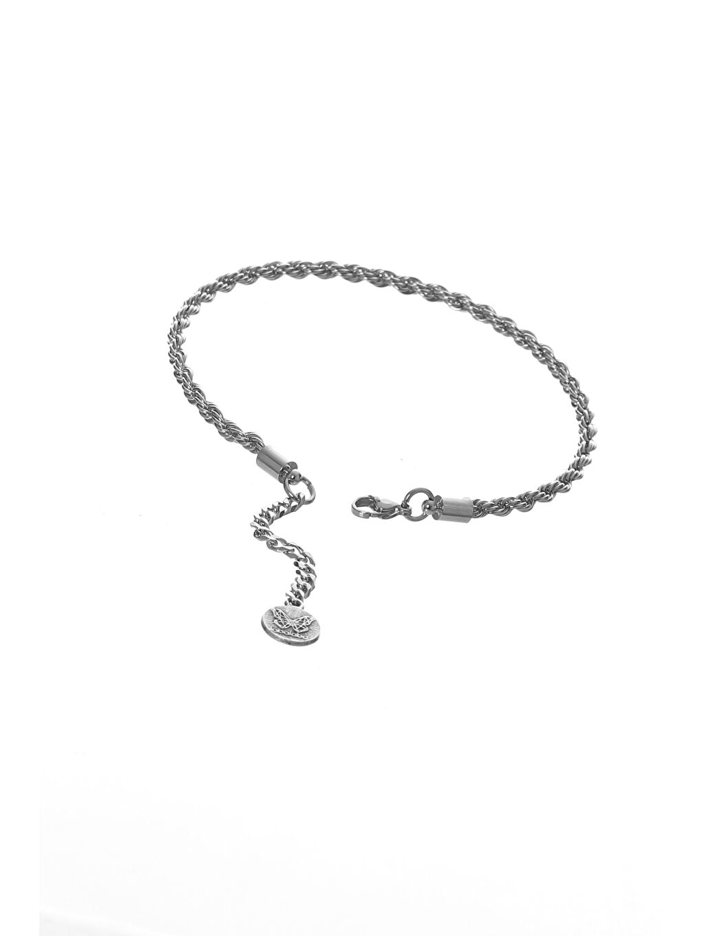 Gri Erkek Burgu Halat Model Çelik Zincir Bileklik-1