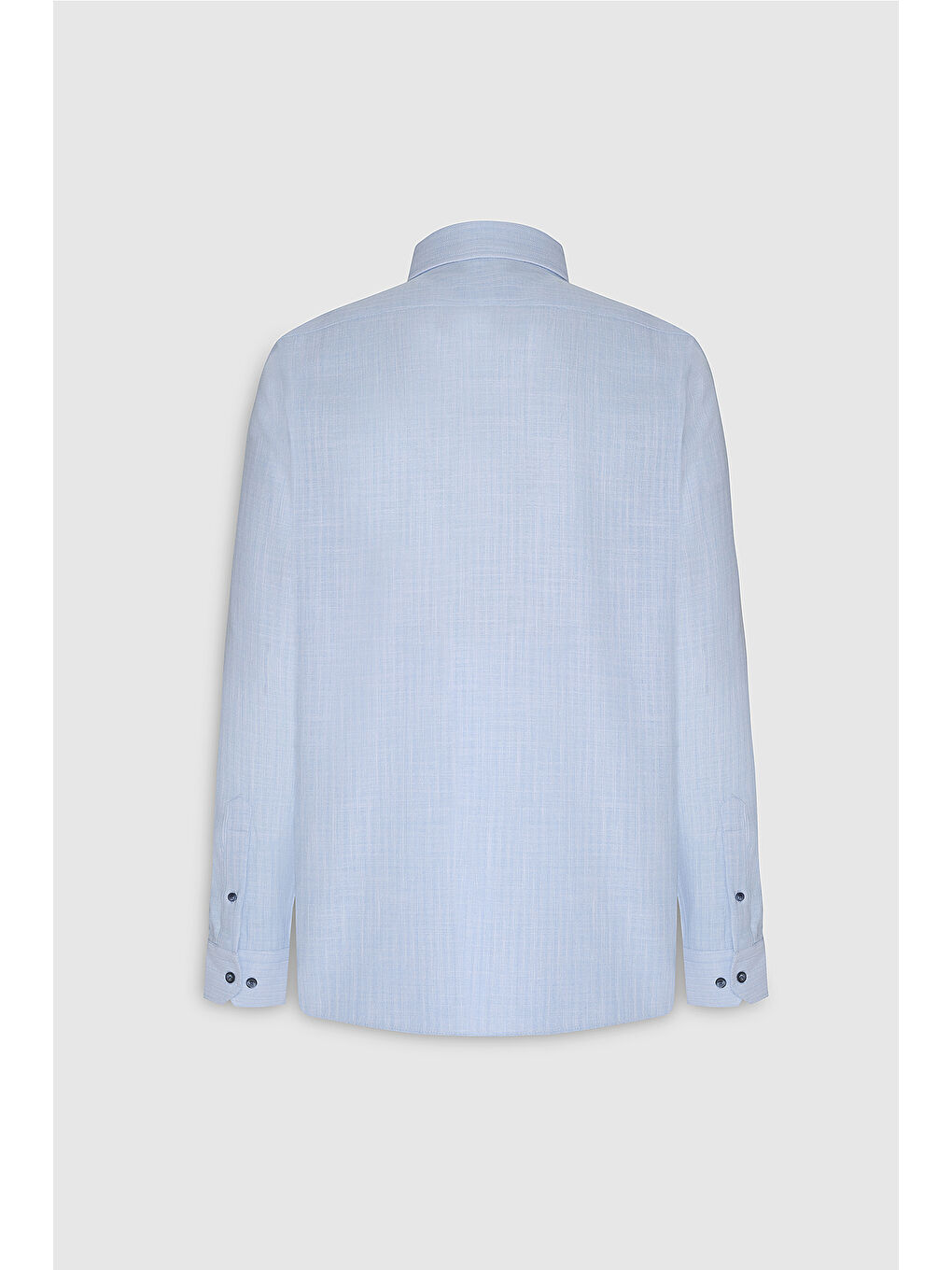 Erkek Açık Mavi Slim Fit Dar Kesim Gizli Düğmeli Yaka Keten Görünümlü %100 Pamuk Flamlı Gömlek-8