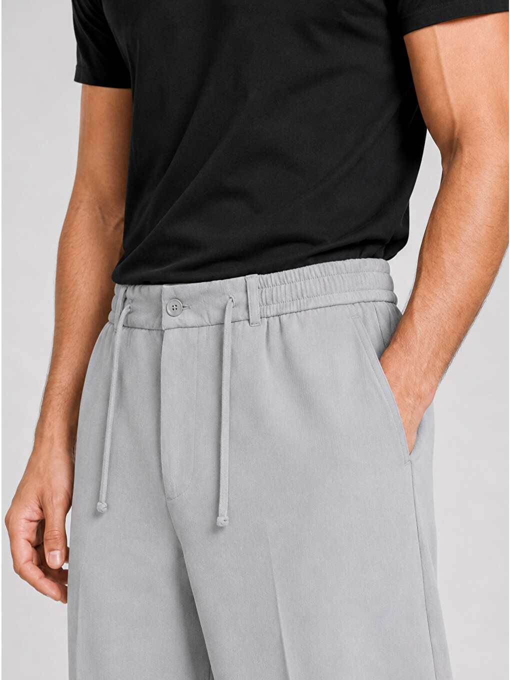 Erkek Gri Relax Fit Bağcıklı Baggy Pantolon-2